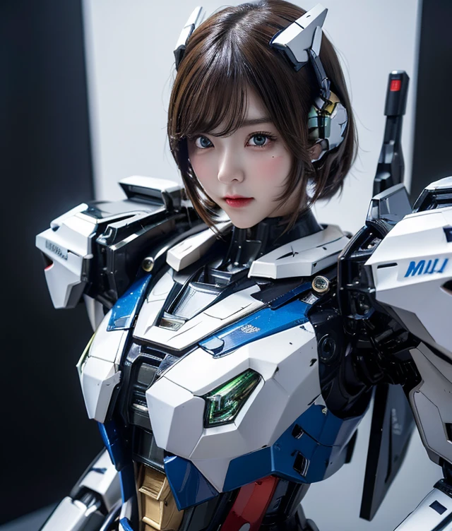 Textured skin, Super Detail, high details, High quality, Best Quality, hight resolution, 1080p, hard disk, Robot Girl,(Gundam Girl),beautiful cyborg woman,Mecha Cyborg Girl,Battle Mode,Girl with a Mecha Body,She wears a futuristic Gundam mecha,Fulll body Shot,Mobile Suit Girl