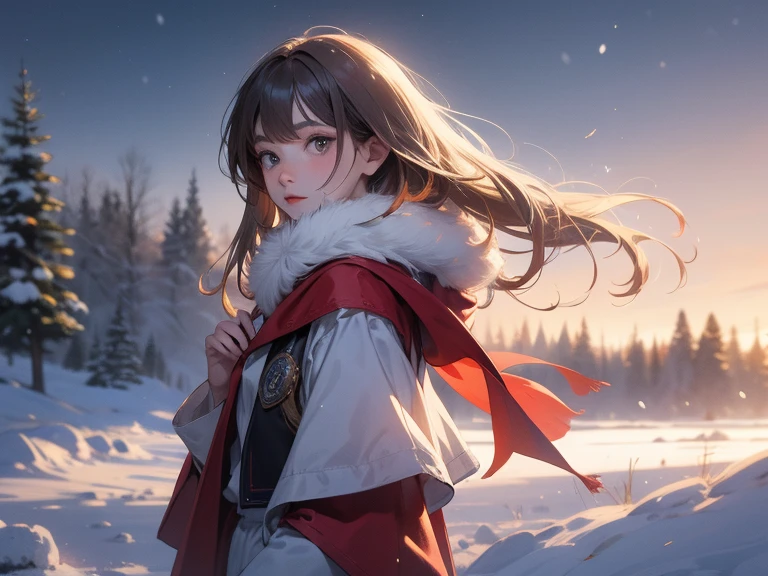 Elania Haywind,Highest image quality,Outstanding details,Ultra-high resolution,(Honesty:1.4), Attention to detail,Features,dawn,snow,winter,Behind is the wizard's sword,He has a delicate and beautiful face,((Red and white semi-mechanical body:1.8)),Sexy highlighted,front,cyberpunk characters,Futuristic,mechanical aesthetics,Virtual Engine 5,Perfectly detailed rendering,Octane Rendering,Ultra HD