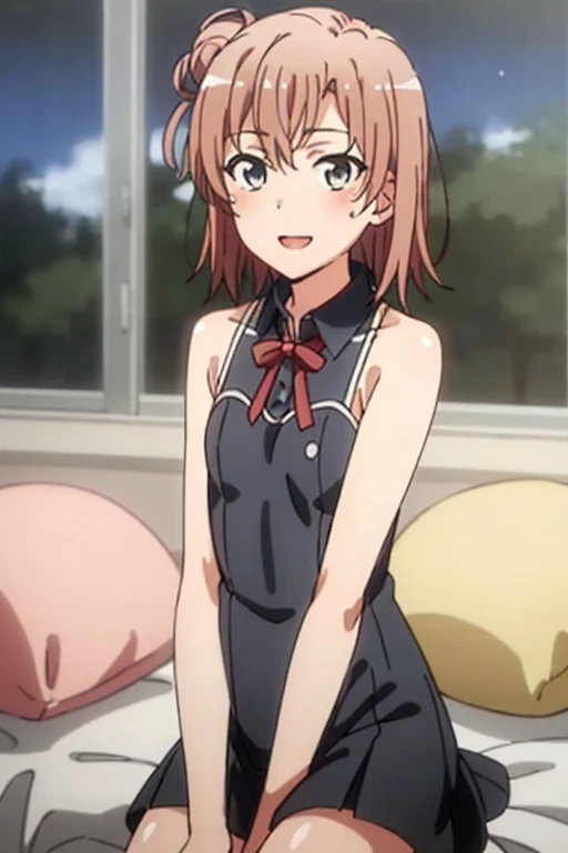(((pixel-perfect, detail-perfect))), solo, 1girl, haruka amami, pink ribbons, looking at viewer, smile, shirt pink, short sleeves, bowtie red, sad eyebrows, bedroom, without panties, missionary, vaginal, 1girl, sitting on bed, uncensored, looking at viewer