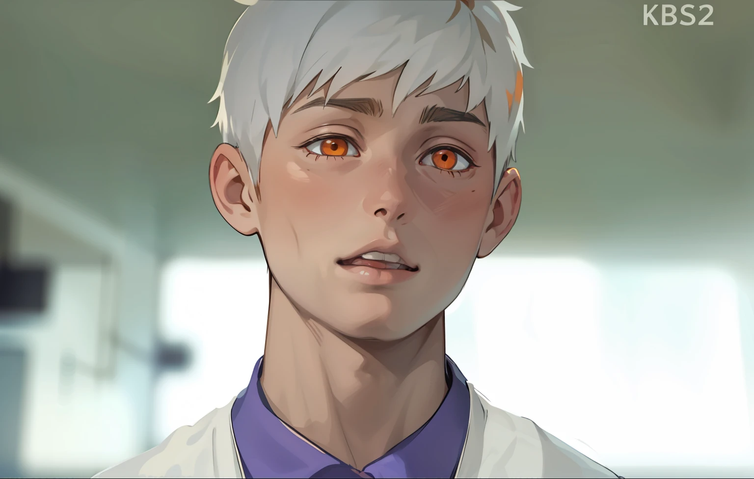 cute young man is scared worried is scared has orange hair orange eyes