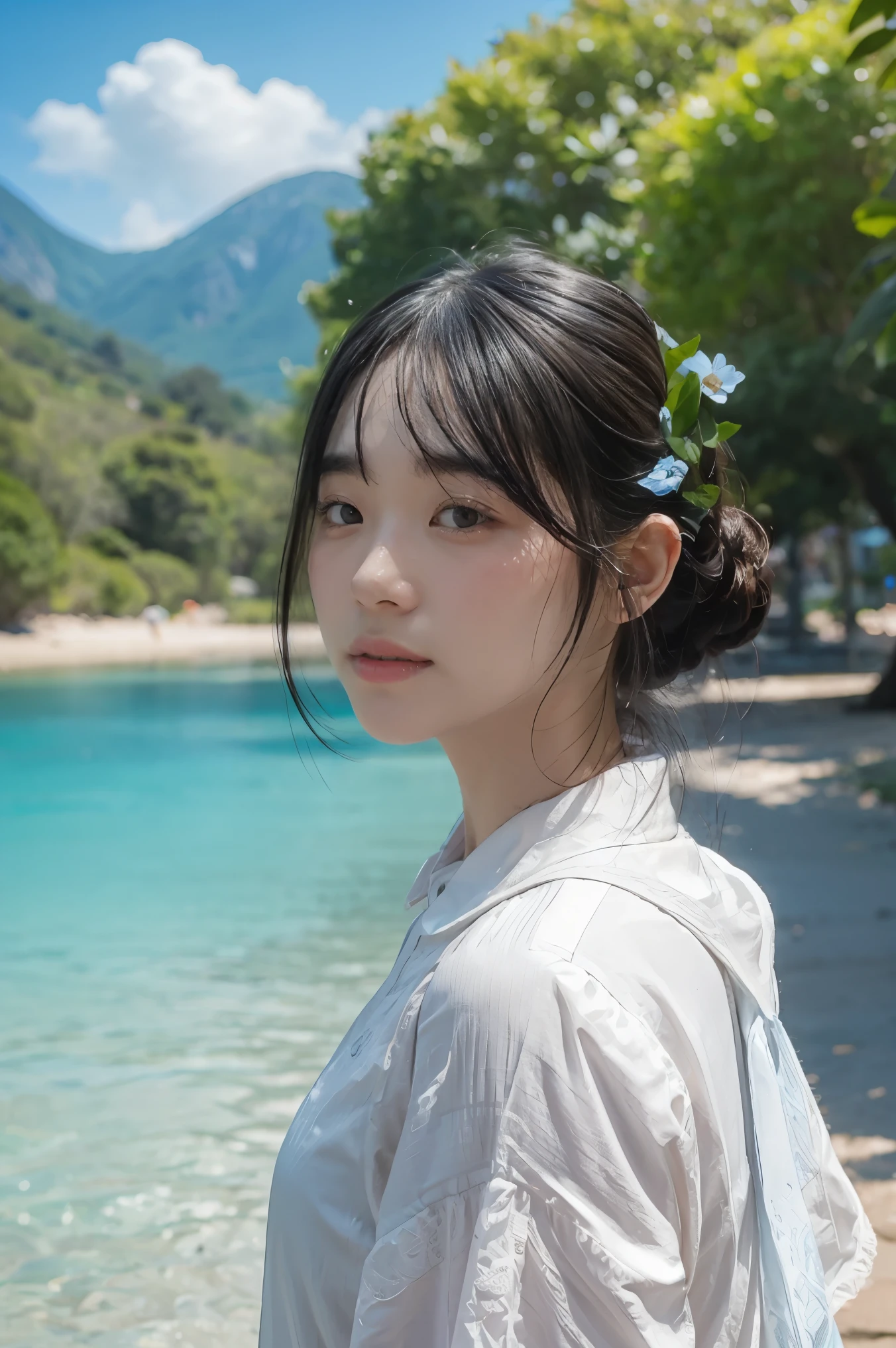 Masterpiece, best quality, High quality, วอลล์เปเปอร์ CG unity 8k ที่มีvery detailed, terrain, outdoor, sky, cloud, sky, no human, mountain, terrain, water, tree, blue sky, waterfall, cliff, nature, lagoon, แม่water , cloudy skies, Won the photography award, Bokeh, depth of field, hdr, in full bloom, Chromatic aberration, Optical Realism, very detailed, Trending on artstation, Trending on CGSociety, complicated, Highly detailed, Amazing, Art in the middle of traveling