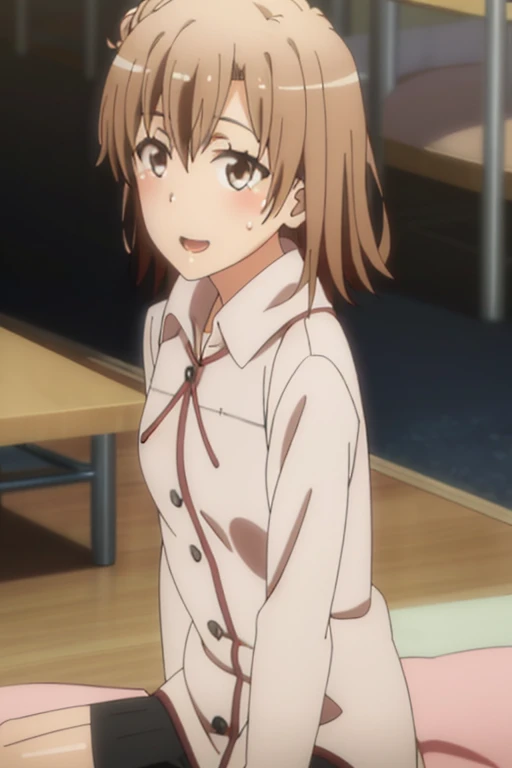 ((highest quality)), ((masterpiece)), (be familiar with), Perfect Face, indoor, Bedroom, Watching the audience,
One woman, Yuigahama Yui,
Open Mouth, Ecstatic expression, blush, smile,
Small breasts, Flat Chest, Young Girl, , , Girl,
Short Hair, Salmon-colored hair, Salmon-colored eyes, Side Pony,
Leg spread,