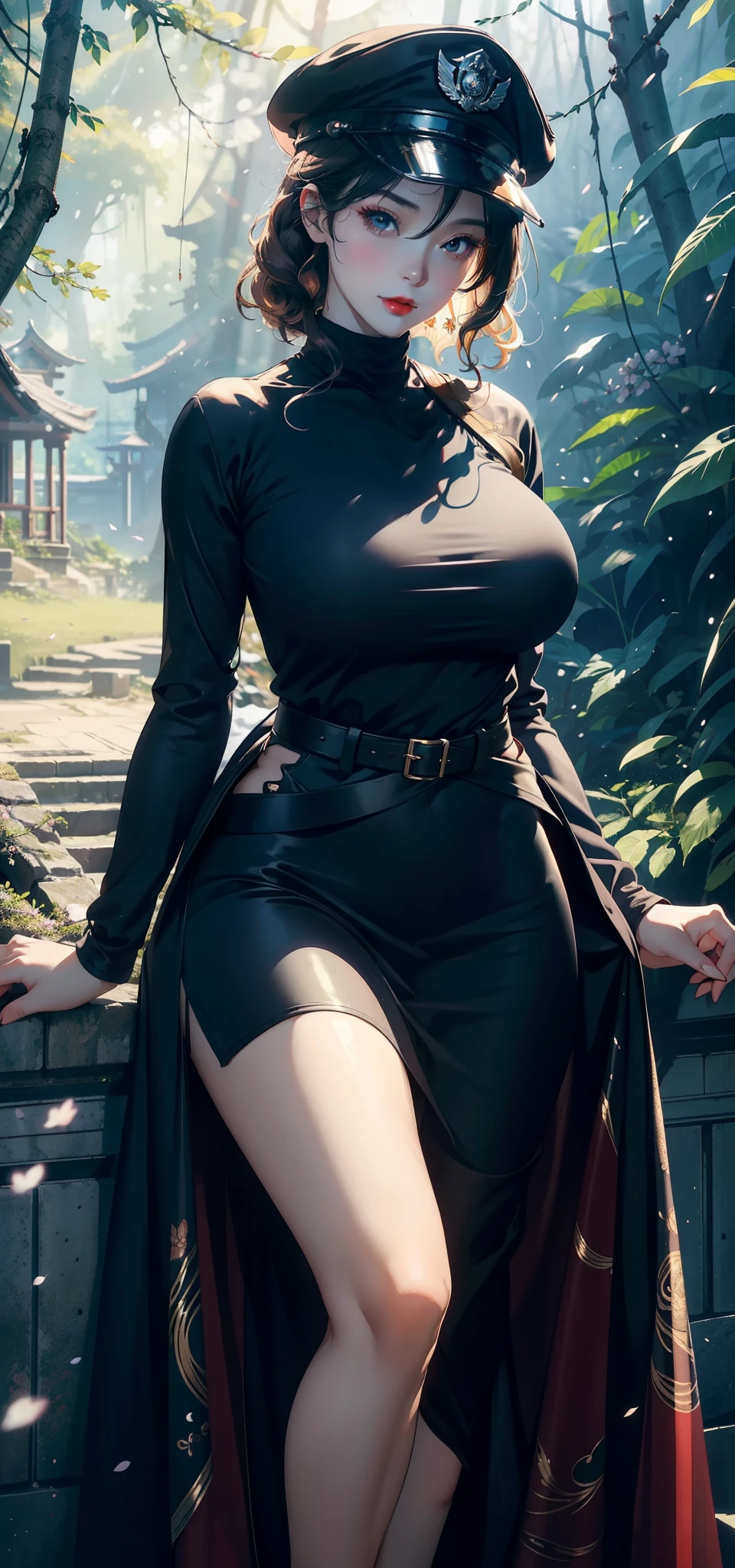 1female，熟妇，Huge breasts ，独奏，（Background with：bamboo forrest，lotuses，lotus flower，exteriors，Lotus pond） She has short black hair，standing on your feet，Sweat profusely，drenched all over the body，seen from the front， hair straight， mostly cloudy sky，（（（tmasterpiece），（Very detailed CG unity 8K wallpaper），best qualtiy，cinmatic lighting，detailed back ground，beatiful detailed eyes，Bright pupils，Black eyes，（Very fine and beautiful），（Beautiful and detailed eye description），ultra - detailed，tmasterpiece，）），facing at camera，A high resolution，ultra - detailed），revealing breasts，Bare genitalia，  Bulge，legs are open，Raised sexy，Camel toes，Flushed complexion，Open-mouthed，frontage，A MILF（Wearing：Black socks，White cloak，nakeness，Bare breasts，Bare lower body）