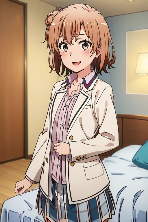 ((highest quality)), ((masterpiece)), (be familiar with), Perfect Face, indoor, Bedroom, Watching the audience,
One woman, Yuigahama Yui,
Open Mouth, Ecstatic expression, blush, smile,
Small breasts, Flat Chest, Young Girl, , , Girl,
Short Hair, Salmon-colored hair, Salmon-colored eyes, Side Pony,
Leg spread,