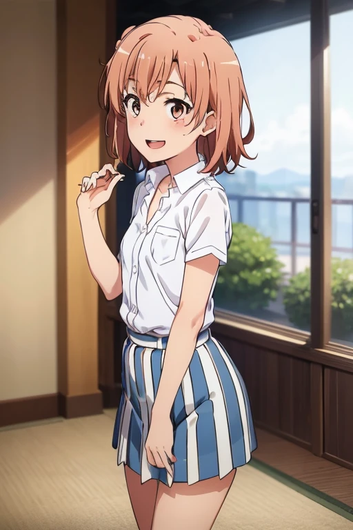 ((highest quality)), ((masterpiece)), (be familiar with), Perfect Face, indoor, Bedroom, Watching the audience,
One woman, Yuigahama Yui,
Open Mouth, Ecstatic expression, blush, smile,
Small breasts, Flat Chest, Young Girl, , , Girl,
Short Hair, Salmon-colored hair, Salmon-colored eyes, Side Pony,
Leg spread,