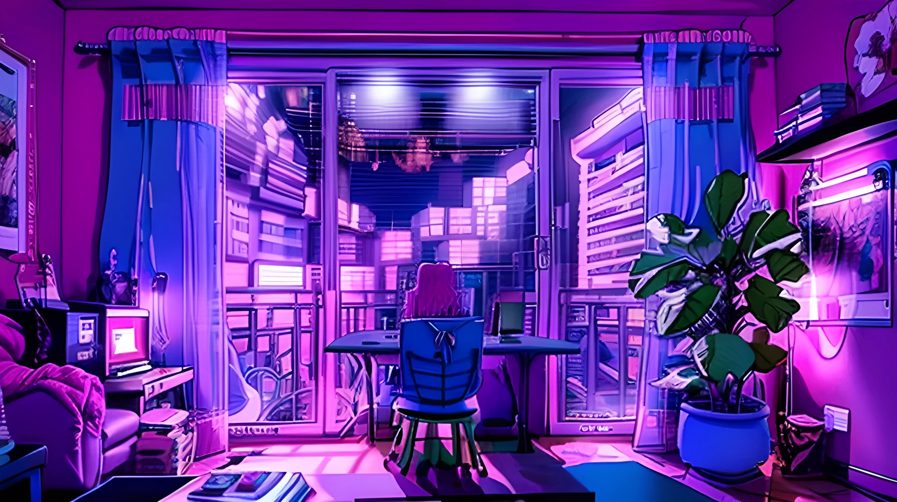 Girls are traders, pink theme, style anime, Computer, living room, in the Computer screen is chart stock night light , (very detailed:1.2), (warm light:1.2), table top, surreal,32K, Very detailed CG Unity 8K wallpaper, highest quality (table top,highest quality:1.5)
