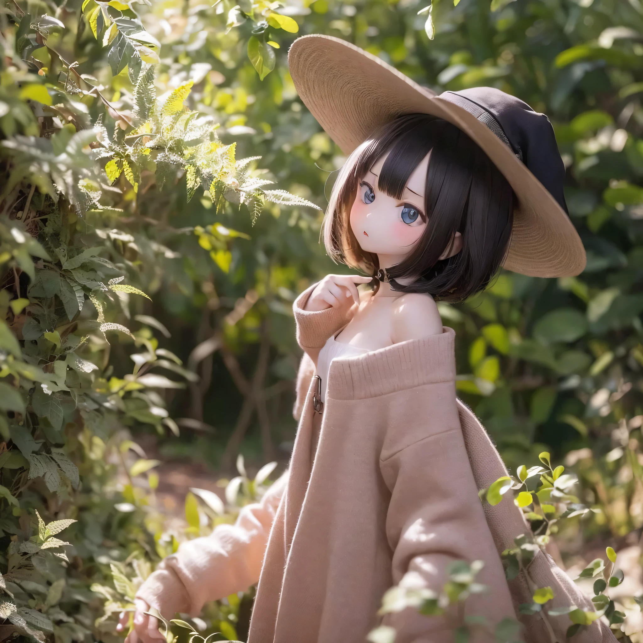 Chibi contrapposto pose girl wearing big hat, Flat Chest, And then Megumin appears. -> Eyes Beautiful and exquisite eyes,nose,LipsBeautiful detailed lips,theme's cute smile,Chibi Contrap Place,Megumin character variations,People wearing large hats or bonnets,Flat Chested,Bust Detail Naked Camel Toe Medium: Photorealistic portraits, ->Material Photorealistic Portrait Additional Details: She is surrounded by vibrant gardens, ->花园a blooming flower garden with various vibrant colors,green々Fresh green grass,Finely knotted wood々Sunlight shines in,Morning atmosphere,Several bees flying around,The quality of distant bird songs: (highest quality,4K,8k,High resolution,masterpiece:1.2),Very detailed, ->Image quality: High resolution(Multiple options)
Art Style: anime, ->Art Style anime-style Color Palette: (Vibrant colors), ->Vibrant color palette lighting: Soft sunlight casts a warm glow on the scene, ->Light, Soft and warm sunlight,Soft sunlight、Black Hair