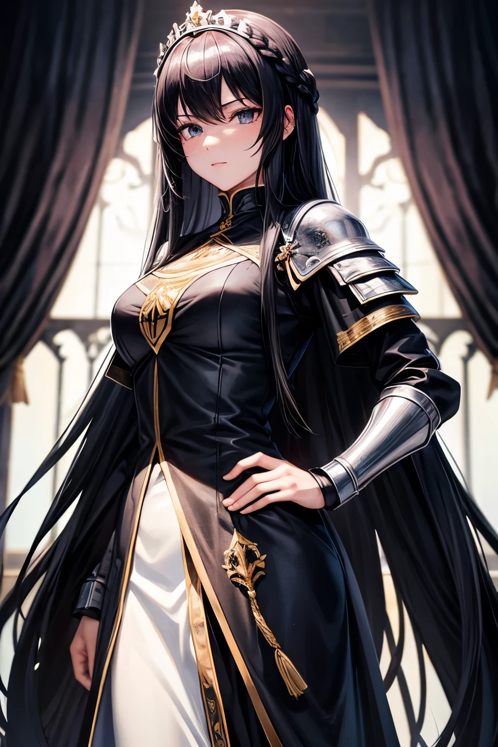 long black hair,Black eyes,Royal sister,Knight armor