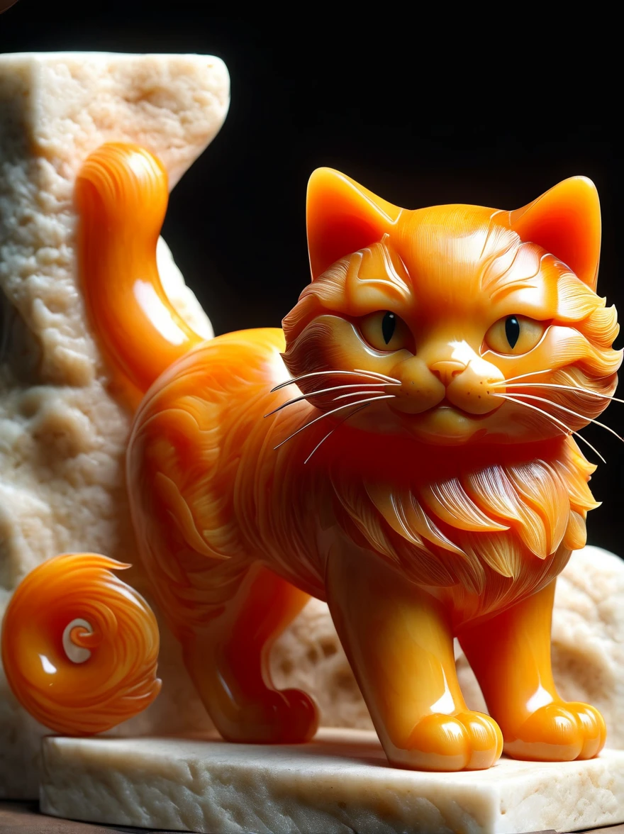 stone carving, Agate cut orange cat, 4k, high resolution, High Detail