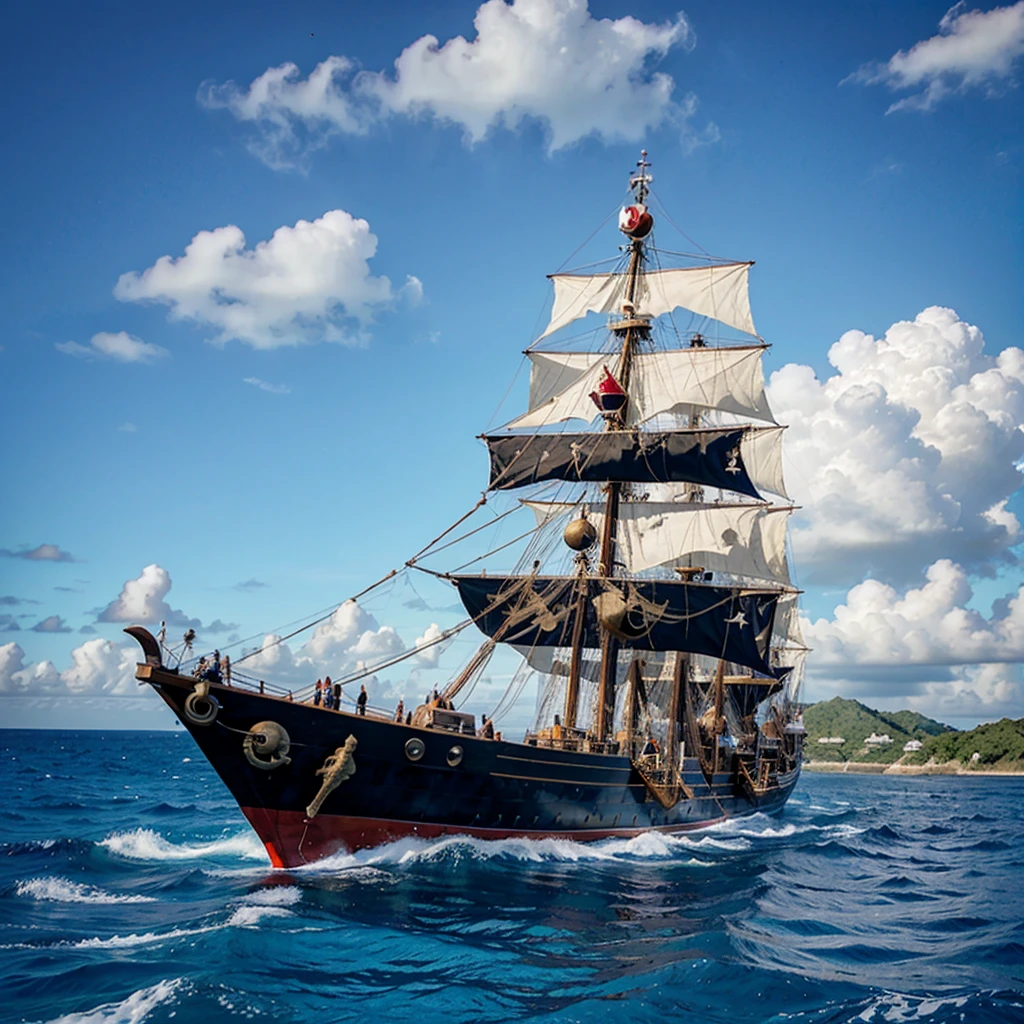 pirate ship in the middle of the caribbean sea