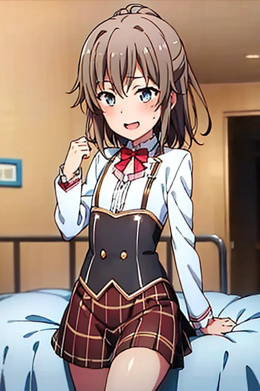 ((highest quality)), ((masterpiece)), (be familiar with), Perfect Face, indoor, Bedroom, Watching the audience,
One woman, Yuigahama Yui,
Open Mouth, Ecstatic expression, blush, smile,
Small breasts, Flat Chest, Young Girl, , , Girl,
Short Hair, Salmon-colored hair, Salmon-colored eyes, Side Pony,
Leg spread,