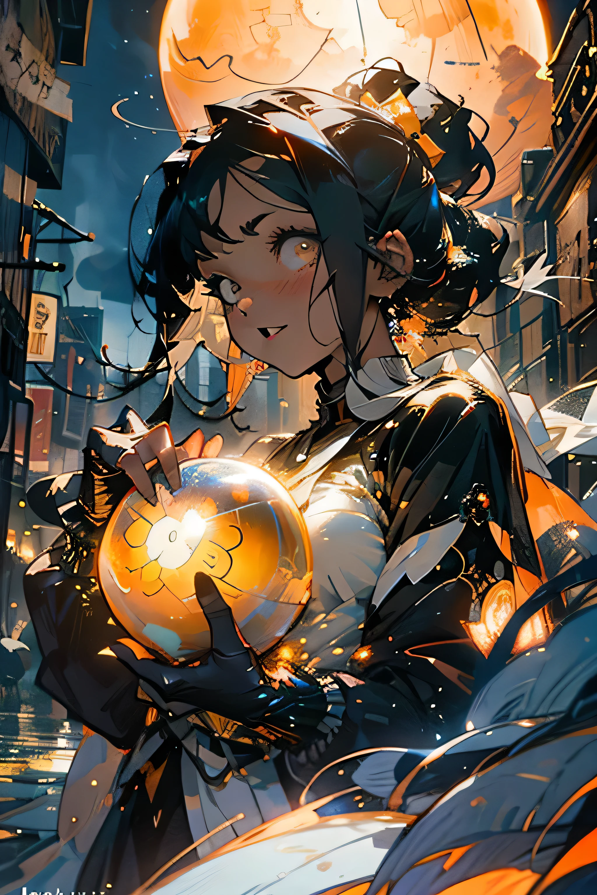 manga, schwarze frau, Breasts, new york, nacht, laterne
