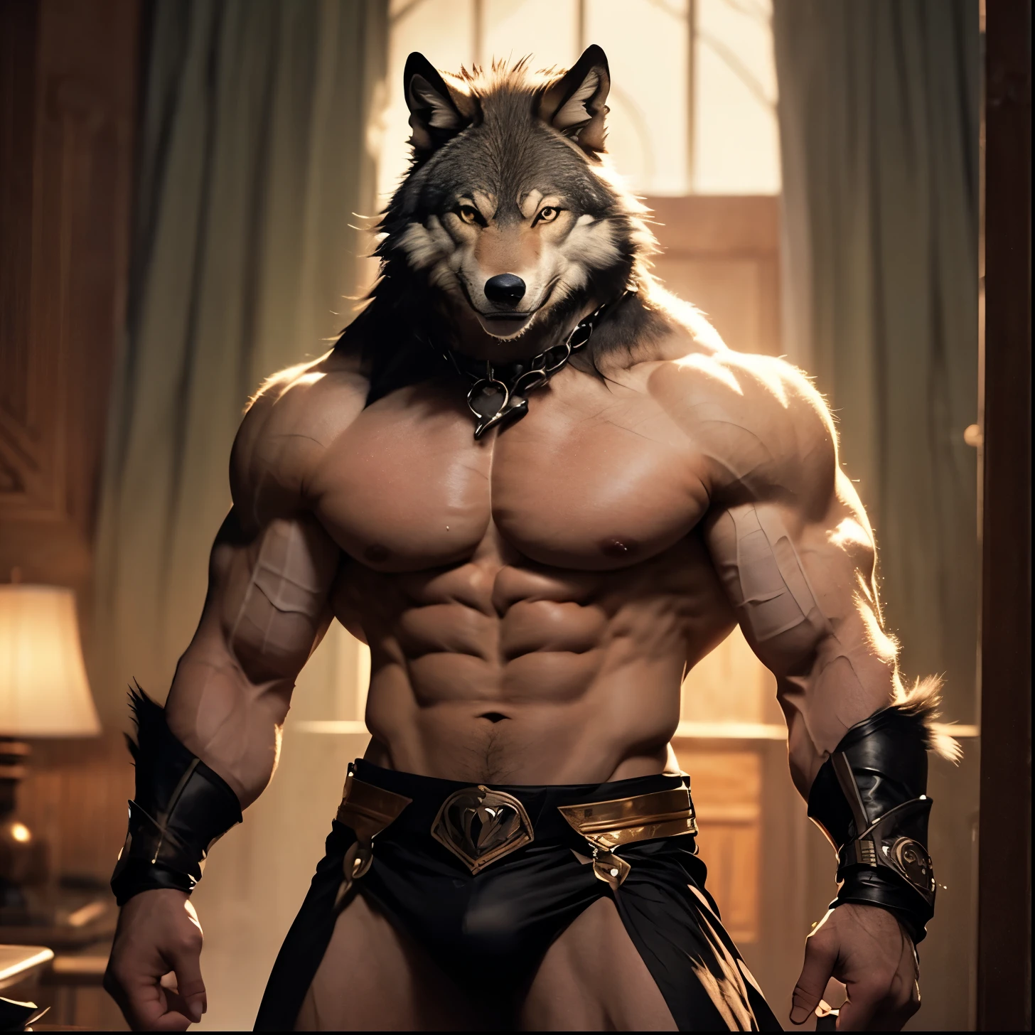 beast、Wolf、Wolf人間、beast人、Wolfbeast人、Macho、penis、Narrow eyes、Embarrassed、anime、Fluffy fur、tall、Large build、Large muscles