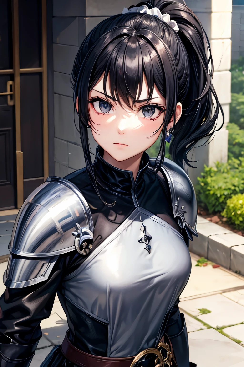 Black ponytail,Black eyes,Royal sister,Knight armor