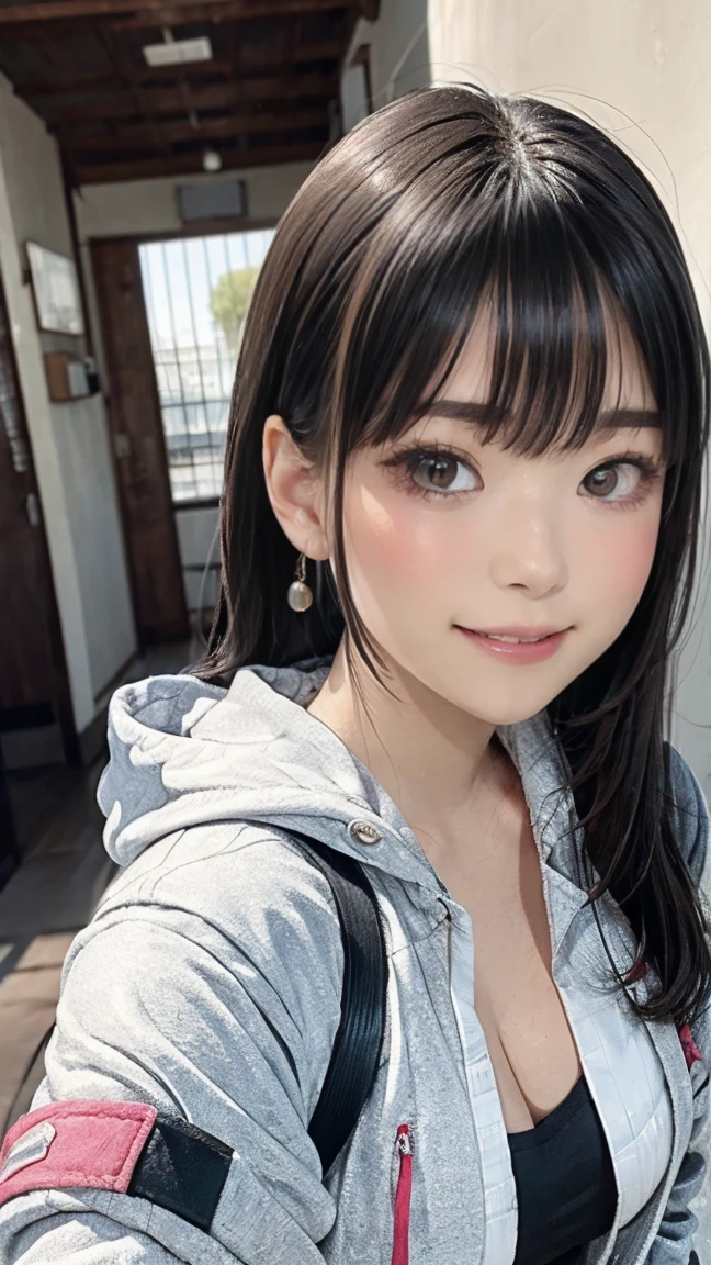((((highest quality)))), (((Ultra-precision CG 16K))), (((masterpiece))), (((Very detailed))), (((Extremely detailed))), (((Black outline:1.3, Written boundary depth:1.3 , Written soft outline))), Blur, Bokeh, Maximum clarity and sharpness,Multilayer Texture, Surface Shading, Cinematic lighting, Beautiful details sparkle ,Perfect Proportions, Limited to one woman, BREAK accurate, Anatomically correct, Highly detailed face and skin texture, drawn in detail, Highly detailed facial and skin texture, Detailed eyes, beautiful hair, Beautiful Japanese Idol face, Beautiful and beautiful eyes, Beautiful body, Beautiful breasts, Beautiful thighs, Beautiful legs, Beautiful fingers, (Beautiful views) , skinny body, ((Beautiful Skin)), ((Skin Texture)) BREAK breast enlarged, large Breasts, perky , (blush, smiling:1.3, brown eyes, pink cheek, Double eyelids, Thin eyebrows, narrow eyes:1.3, Natural cheeks, Glossy skin, Fair skin:1.2, (Glossy lips:1.4, shiny lips: 1.4 ), high school student, Attractive adult woman ) , twin braid, Long Hair, Striped Hair, Hair Intake, Inner hair color, BREAK (casual, wearing outerwear outfits to button up:1.3) , nail art, necklace, Bridal Ring, wearing a watch BREAK Waving gesture, standing:1.3 , (full-body-shot:1.3), looking away
