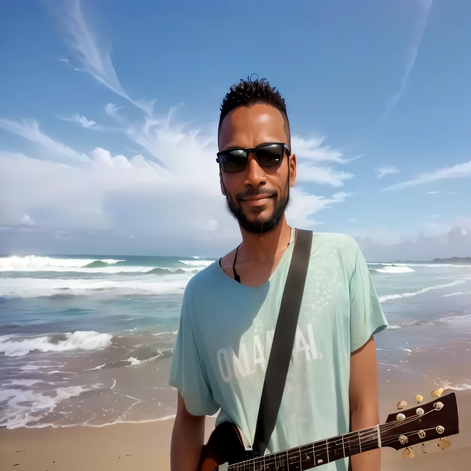 man withe a guitar Na praia near the ocean, the oceano ao fundo, foto da praia, Na praia, na praia, caio santos, em uma praia ensolarada, posando em uma praia com o oceano, em uma praia, oceano ao fundo, no oceano, Na praia, no mar, na praia