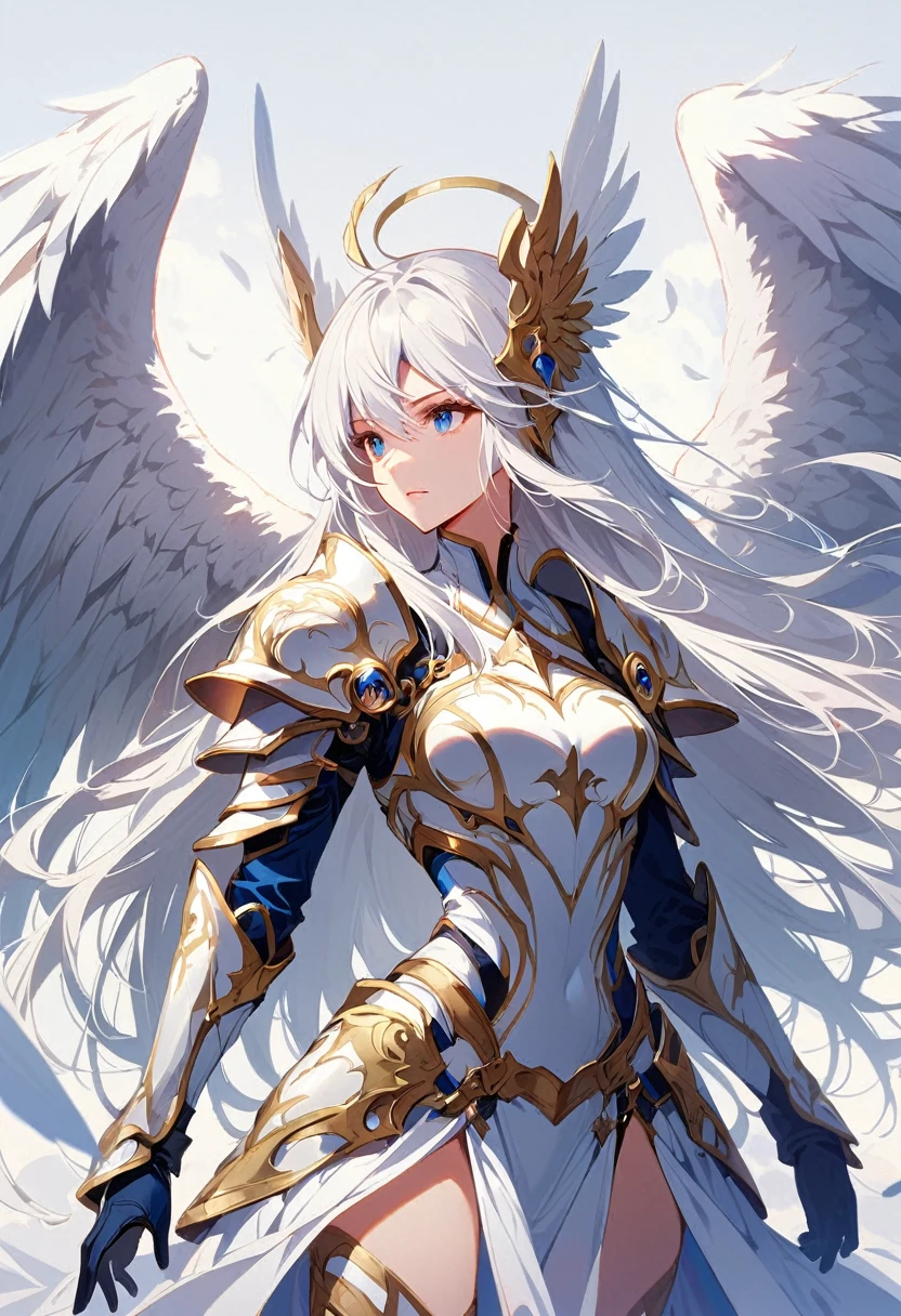 1girl angel angel_wings armor feathers_Long wing feathers_Hair Shoulder Armor Shoulder_Armor single piece_Wing separate upper part_The body is white_Theme White_Wings Wings