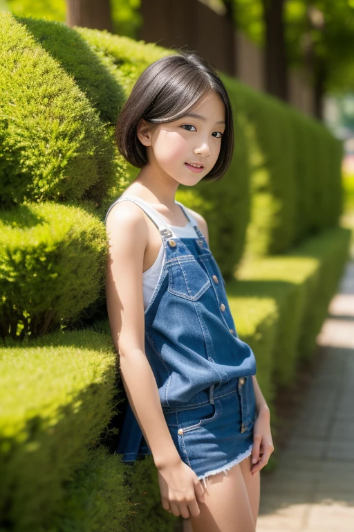 Photo Realistic, 1 Girl, One-Shoulder Dress, Sunshine, City Road, Japanese  Beautiful Girl, Denim Shorts, High Socks, Smiling ワンショルダータンクトップ