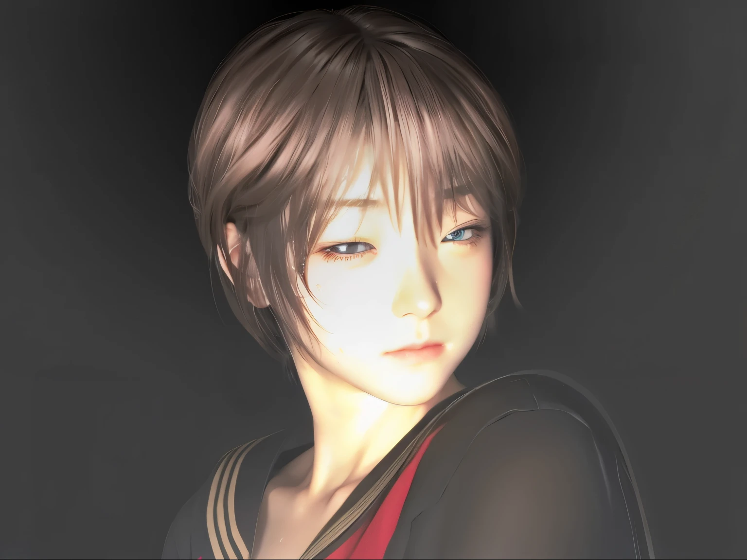 ((sad、Frightened expression))、((Sweaty、Blushing'cheek、Sweaty skin))、(8k, highest quality, masterpiece:1.2), (Realistic, photo-Realistic:1.37), Very detailed,highest quality, Ultra-high resolution, Professional Lighting, Photon Mapping, Radio City, Physically Based Rendering, Cinema Lighting, Midnight Road,Depth of the written border, Sharp focus,moonlight, Good composition,1 girl,alone,(whole body), (whole body),Beautiful and beautiful eyes,((Red eyes、I'I'm afraid of something))、 Pause, Tight waist,Japanese , Black Hair,Messy Hair,Long hair blowing in the wind,((Navy blue socks))、(Ulzzang-6500:1.2)、 Mix 4,