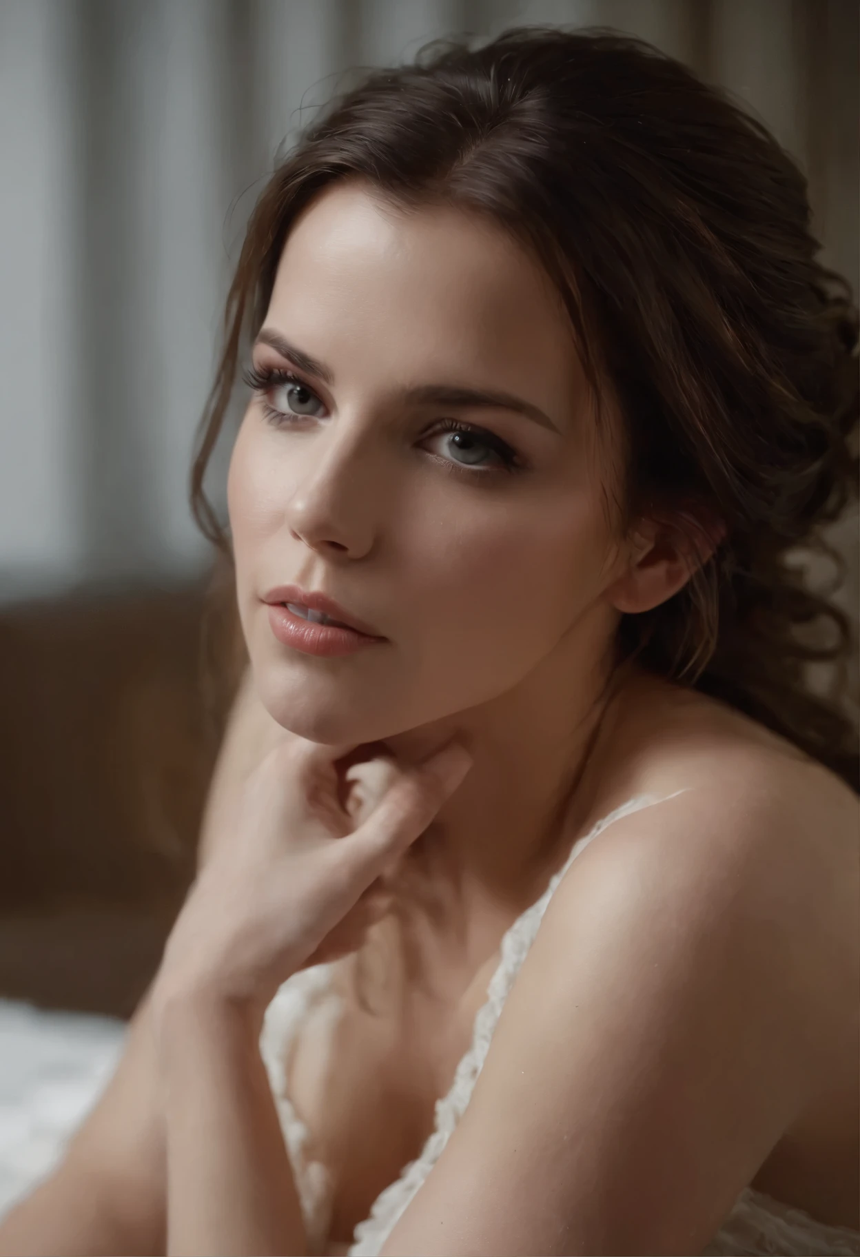 Selene, Kate Beckinsale, nue au lit, jambes ouvertes, montrant sa chatte, monde souterrain, poils pubiens, yeux parfaits, beau visage