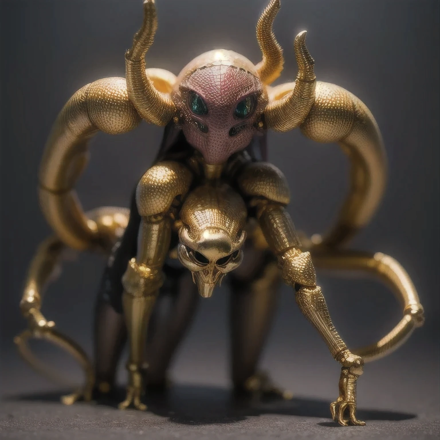 a close up of a golden spider with a royal green emerald body and legs, steampunk spider, Mechanical spider red and cobalt blue legs, arachnid, lolth, arachne, spider, steampunk robot scorpion, highly detailed barlowe 8 k, Bright orange legs large, sculpture made of gold, by Hiroyuki Tajima, full samurai armor spiderman, giger spider joker, insectoid,(((Degenerator )))