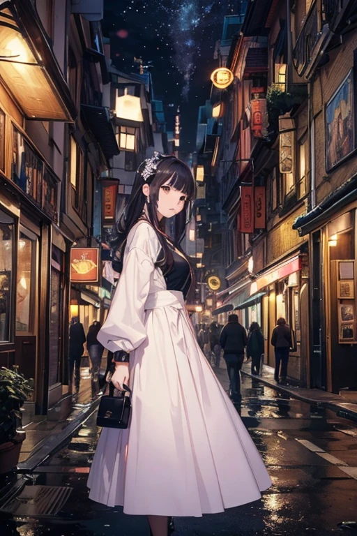 (masterpiece, highest quality, highest quality, Official Art, beautifully、aesthetic:1.2), One girl, Colorful Noise, Visual clutter,Modern aesthetics、Viennese style、Nocturne Whispers