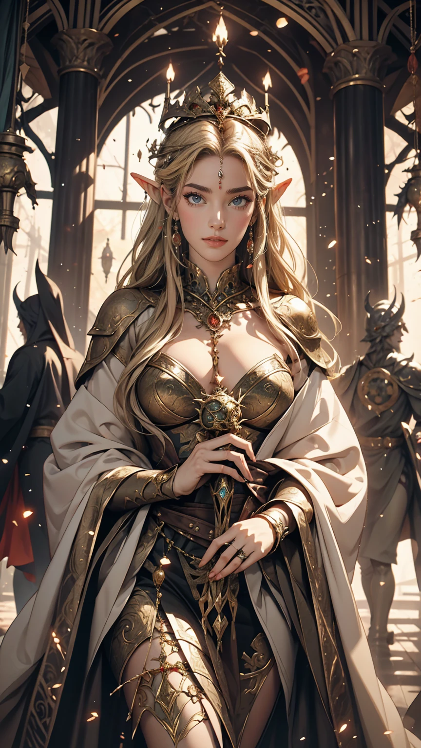 Symmetrical tarot card concept art、Dunham (Very provocative)+ Elven Queen Costume, Lovecraftian Madness Theme, Lee Bersten, Tarot 512, 8k, High detail, complicated