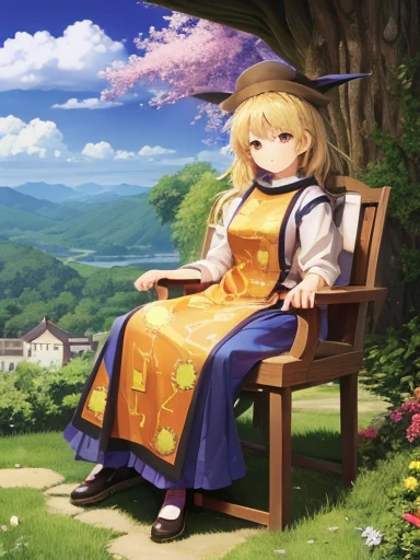 highest quality、masterpiece、touhou project、 okina matara、whole body、Mansion、Sit on a chair