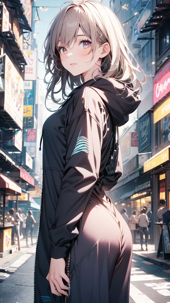 ultra quality,detailed, masterpiece, 16k, high resolution, beautiful, amazing, charming, elegant, stylish
BREAK
1 girl, 24 years old, Height is 1cm, ((Bust size is 88cm))
BREAK
(Long Hairstyle: 1.3), Beautiful and delicate flowing hair,(Delicate ,detailed ,(purple|Green|Blue|Pink|Red|yellow|Gray) eyes: 1.2), sparkling eyes, (glowing eyes), (magic eyes)
BREAK
(colorful loose hoodie:1.2), Futuristic outfit, cyber costume
BREAK
cyber punk, Vibrant, Futuristic, Neon lights, High-rise buildings, Holographic advertisements