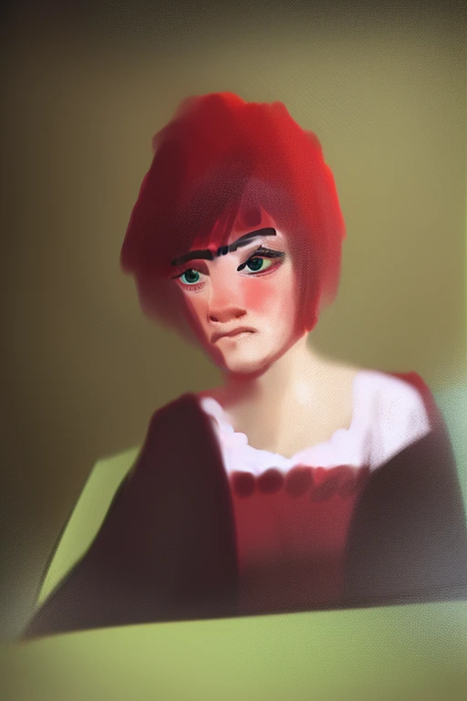 a boy with asymmetric short undercut red hair, piercing eyes, a prominent eyebrows, rosy cheeks, eating a juicy red apple, wearing a Victorian-style vest and lace collar, standing in a lush meadow with a unicorn, (best quality,4k,8k,highres,masterpiece:1.2),ultra-detailed,intricate details, striking colors, dramatic lighting, stallintheunicow, brushy, painterly, drawing, painting