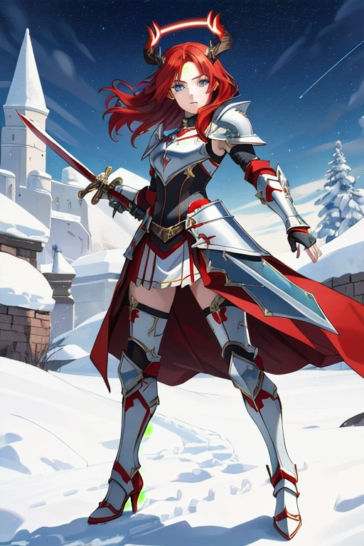 best quality, intricate details, ((1girl, solo, small bust, green armo, ice sword, ice blade, full body, short hair, snow, stars, wielding a frozen sword, holding a sword, high heels, details, high relief, plate armor, carved rums, carved decoration)),
1girl, Irys \(hololive\), (dichromia red and blue eyes), (long red hair:1.2), heterochromia, multicolored eyes, horns, halo, War_Glam, wearing War_Glam, red armor, plate armor, boobplate, seraphim, battlefield, grassy meadow, blood, warriors,