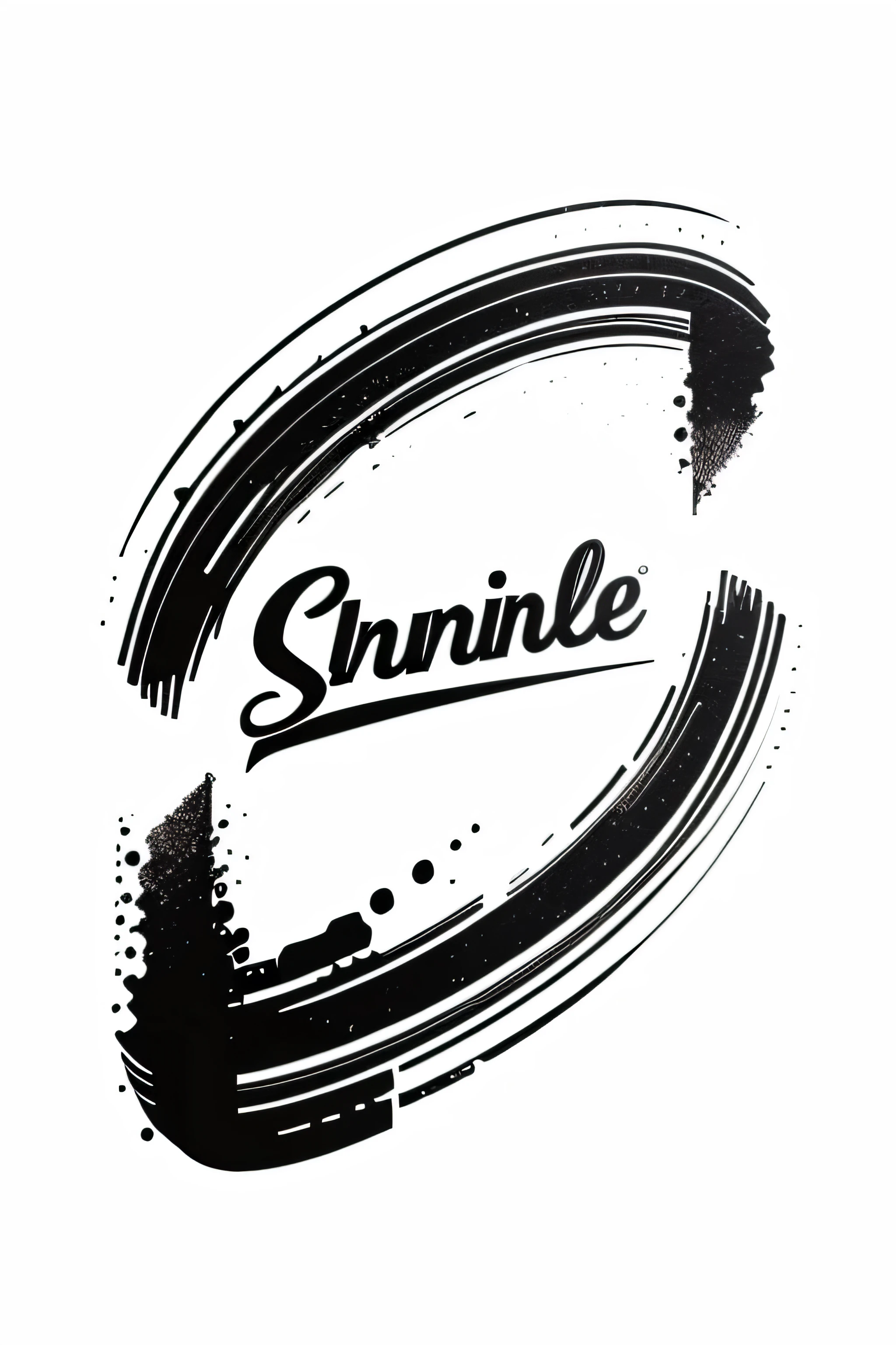 stylized logo with name Fresh freehandscriptfont with splashedbrushline under it, low detail hand drawn character doodle, scribbled lines with black ink on a white background, simple shapes
