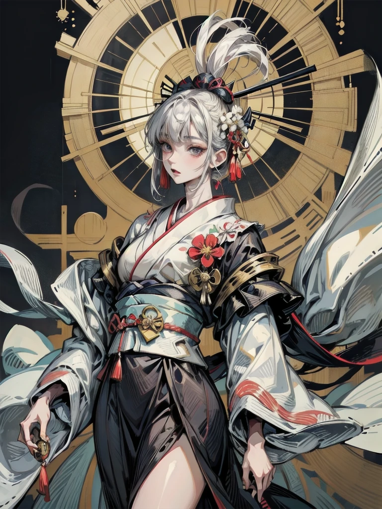 whole body, Anime character, aristocrat robe, kimono, haori, Taisho Era, Taisho Modern, absurdres, RAW photo, extremely delicate and beautiful, masterpiece, Best Quality, ultra high resolution, 32k, hyperrealistic, ultra-detailed, perfect figure, perfect shape, detailed description, pale skin, 