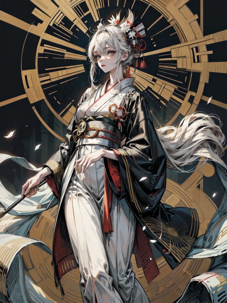 whole body, Anime character, aristocrat robe, kimono, haori, Taisho Era, Taisho Modern, absurdres, RAW photo, extremely delicate and beautiful, masterpiece, Best Quality, ultra high resolution, 32k, hyperrealistic, ultra-detailed, perfect figure, perfect shape, detailed description, pale skin, 