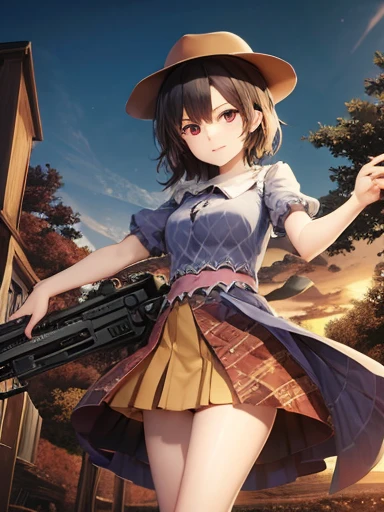 highest quality、touhou project、wilderness、Have a machine gun