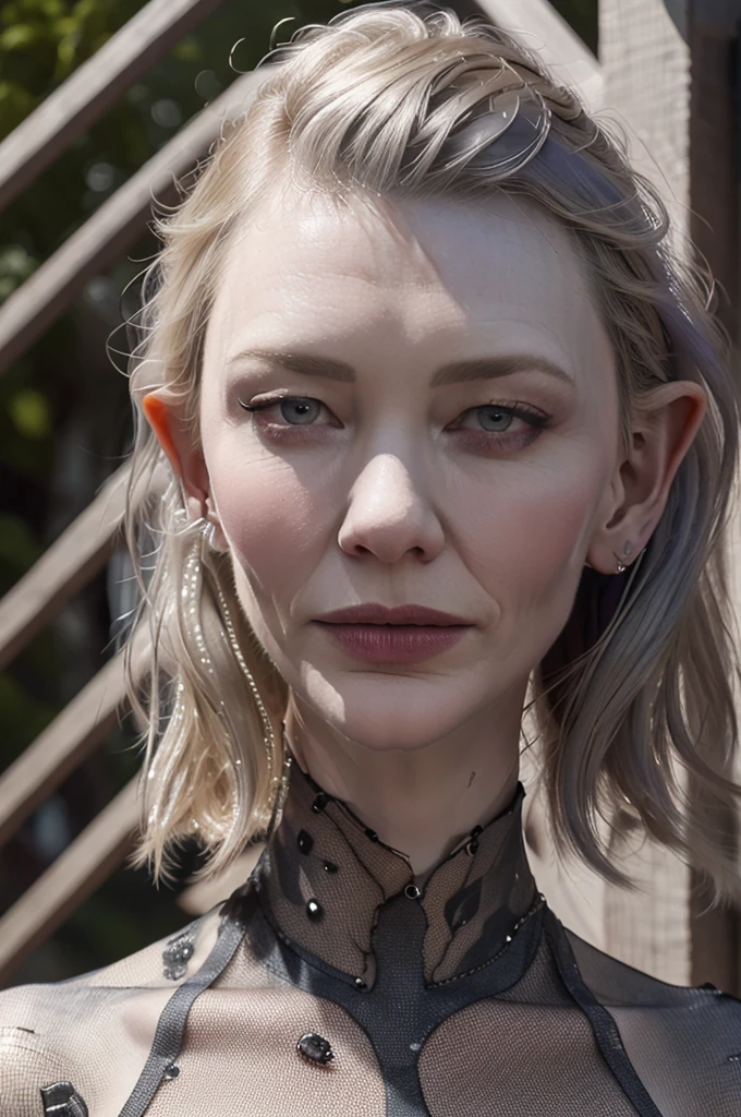 (cate Blanchett (25)), beautiful detailed eyes, beautiful detailed lips, extremely detailed eyes and face, long eyelashes, 1 girl, drow elf, midnight black skin, solid violet eyes, silver hair, confident, vicious, wearing only scant body jewelry in the style of a spider web, snake whip, unclad, fearless, best quality, 4k, 8k, highres, masterpiece:1.2, ultra-detailed, realistic, photorealistic, photo-realistic:1.37, HDR, UHD, studio lighting, ultra-fine painting, sharp focus, physically-based rendering, extreme detail description, professional, vivid colors, bokeh, portrait