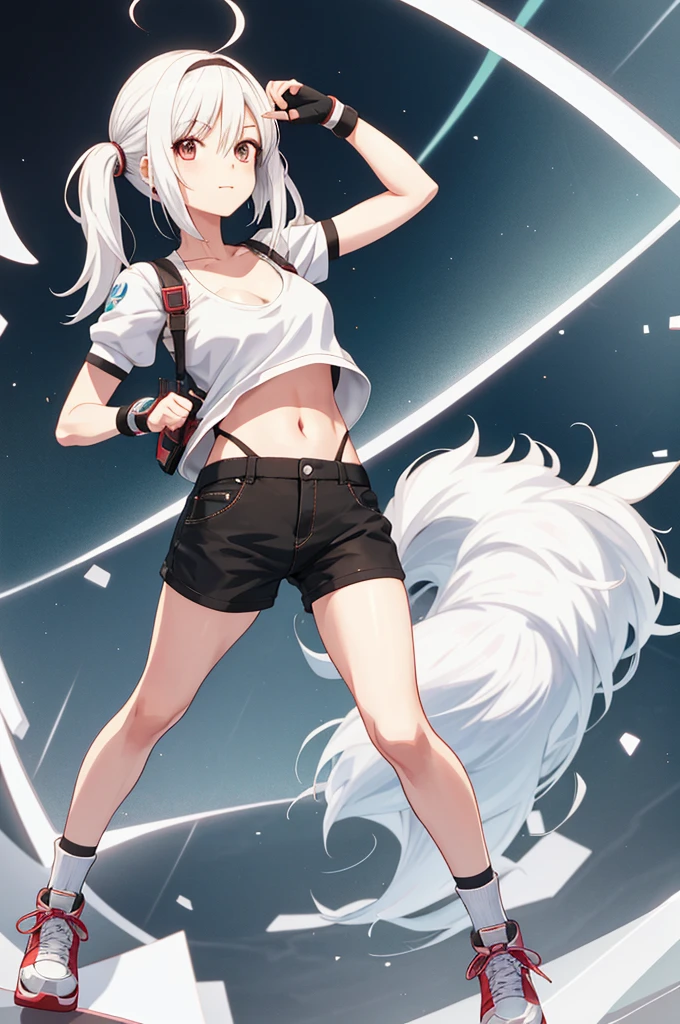 Anime girl posing in short shorts and a white shirt, Anime-Ganzkörperillustration, Hinata Hyuga, Tifa lockhart with white hair, Tifa lockhart, Glatte Anime-CG-Kunst, Anime Vtuber Ganzkörpermodell, Tifa, attractive anime girl, realistic young anime girl, photorealistic anime girl rendering, Depiction of a cute 3D anime girl, weibliche Anime-Figur