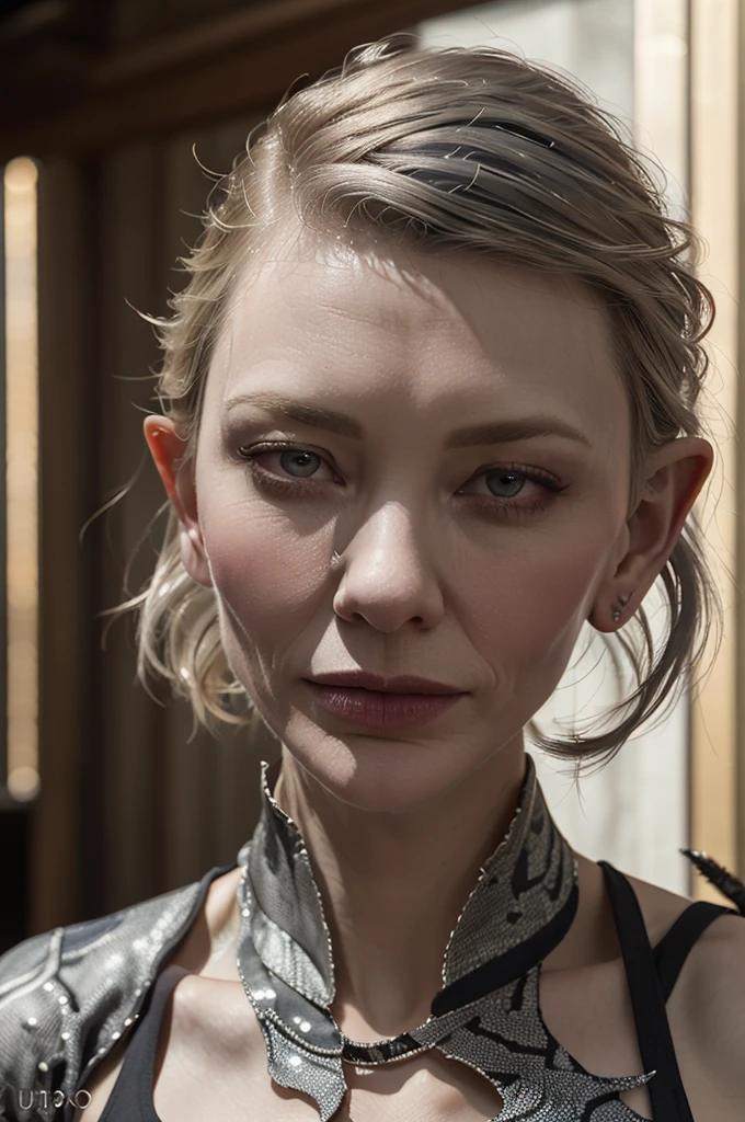 (cate Blanchett (25)), beautiful detailed eyes, beautiful detailed lips, extremely detailed eyes and face, long eyelashes, 1 girl, drow elf, midnight black skin, solid violet eyes, silver hair, confident, vicious, wearing only scant body jewelry in the style of a spider web, snake whip, unclad, fearless, dancing an evil but alluring dance in a room with a throne of bones at its center, best quality, 4k, 8k, highres, masterpiece:1.2, ultra-detailed, realistic, photorealistic, photo-realistic:1.37, HDR, UHD, studio lighting, ultra-fine painting, sharp focus, physically-based rendering, extreme detail description, professional, vivid colors, bokeh, full bodyportrait
