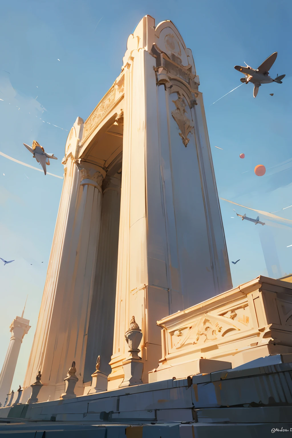 ((best quality)), ((masterpiece)), (detailed), perfect face
The front space should be a view of the Persepolis building, and at the end, tall and advanced buildings, advanced cars fly in the sky, and a planet.