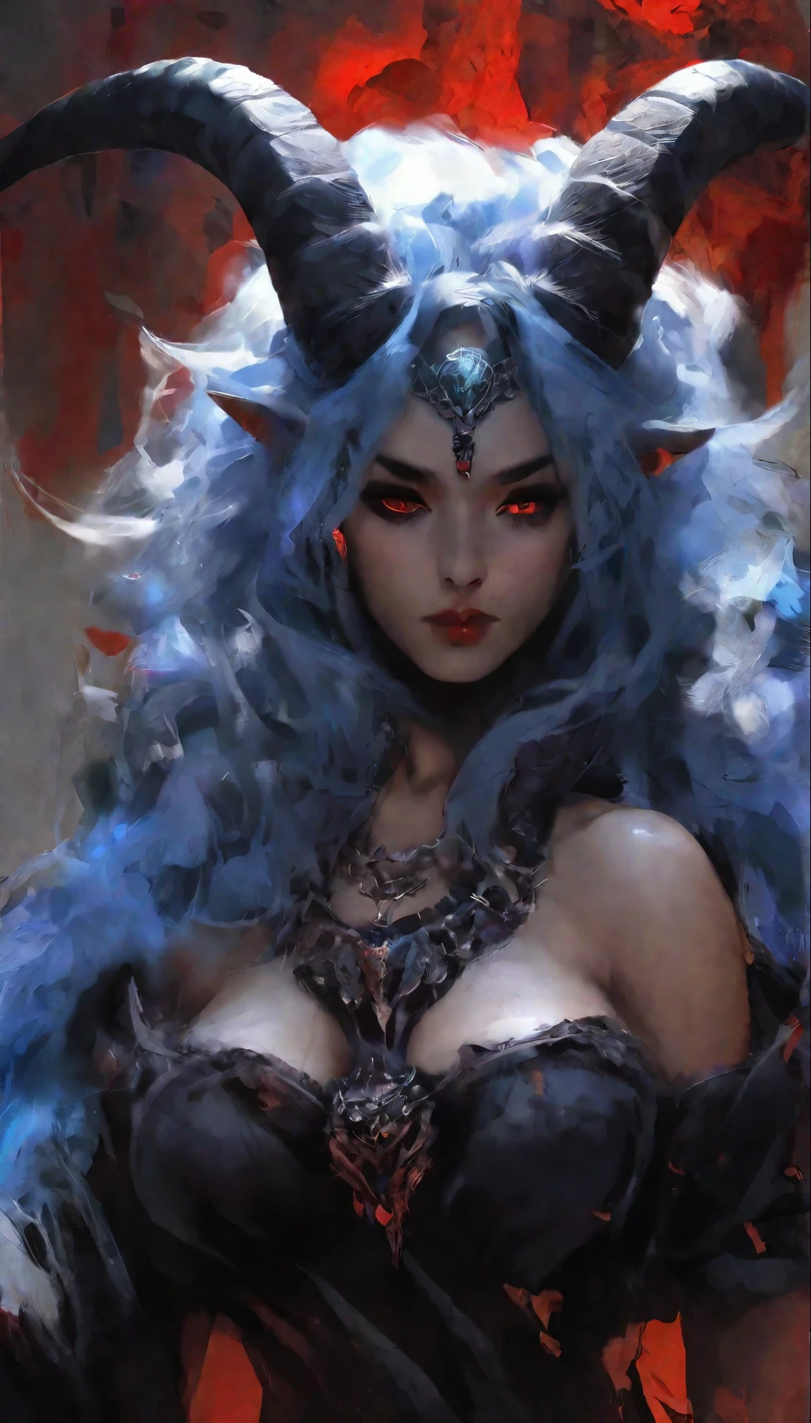 (masterpiece), (best quality: 1.4), (imperfect anatomy: 1.4), high quality, expressive eyes, full body, three-headed beast, detailed cebesas, horrible faces, terrifying faces, detailed ((goat head'head of minotaur'zombie head)), (dense, black hair all over the body), {{thick skin}}, chimera, asmodeus demon chimera, goat legs'strong, hairy long arms'red eyes'dripping saliba'eyes of wrath'teeth'long and robust horns'despair'dark atmosphere with smoke, muscular shoulders'nightmare, (standing on two legs), dynamic lighting, high resolution, 4k resolution, dynamic pose, silver jewelry, {hell background} , choker, animal ears, bull ears, ((beast ears)), {{snake head tail}}, snake tail, (tail), ((realistic dark fur)), blood and weapons' king of hell, horns, goat horns, minotaur horns, demon king crown, ((monster chimera)), heterochromia, red eyes, ice blue eyes, feathered wings, claws, animal hands,