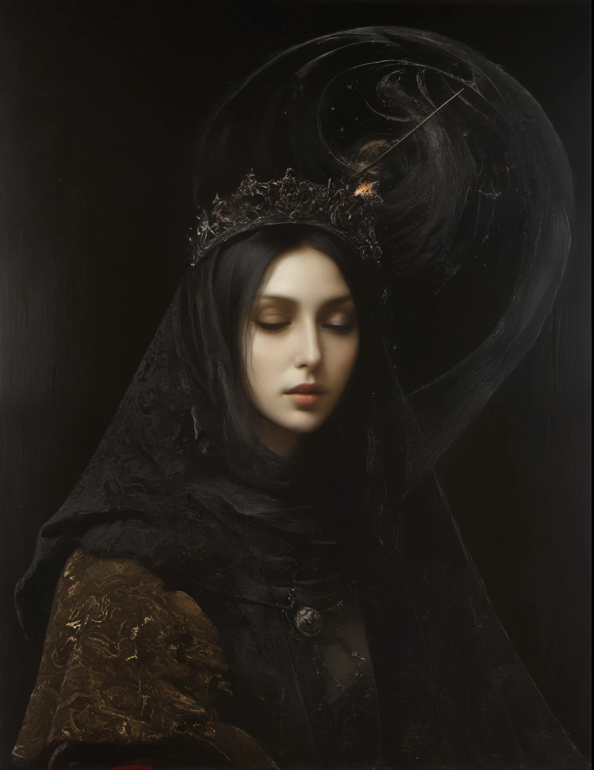 James Gurney, Surrealist art , dream-like, Mysterious, Provocative, symbolic, Complex, detailed,, (Gothic but very beautiful:1.4), (masterpiece, highest quality:1.4) , Nicola Samori Style, spouse, Couple