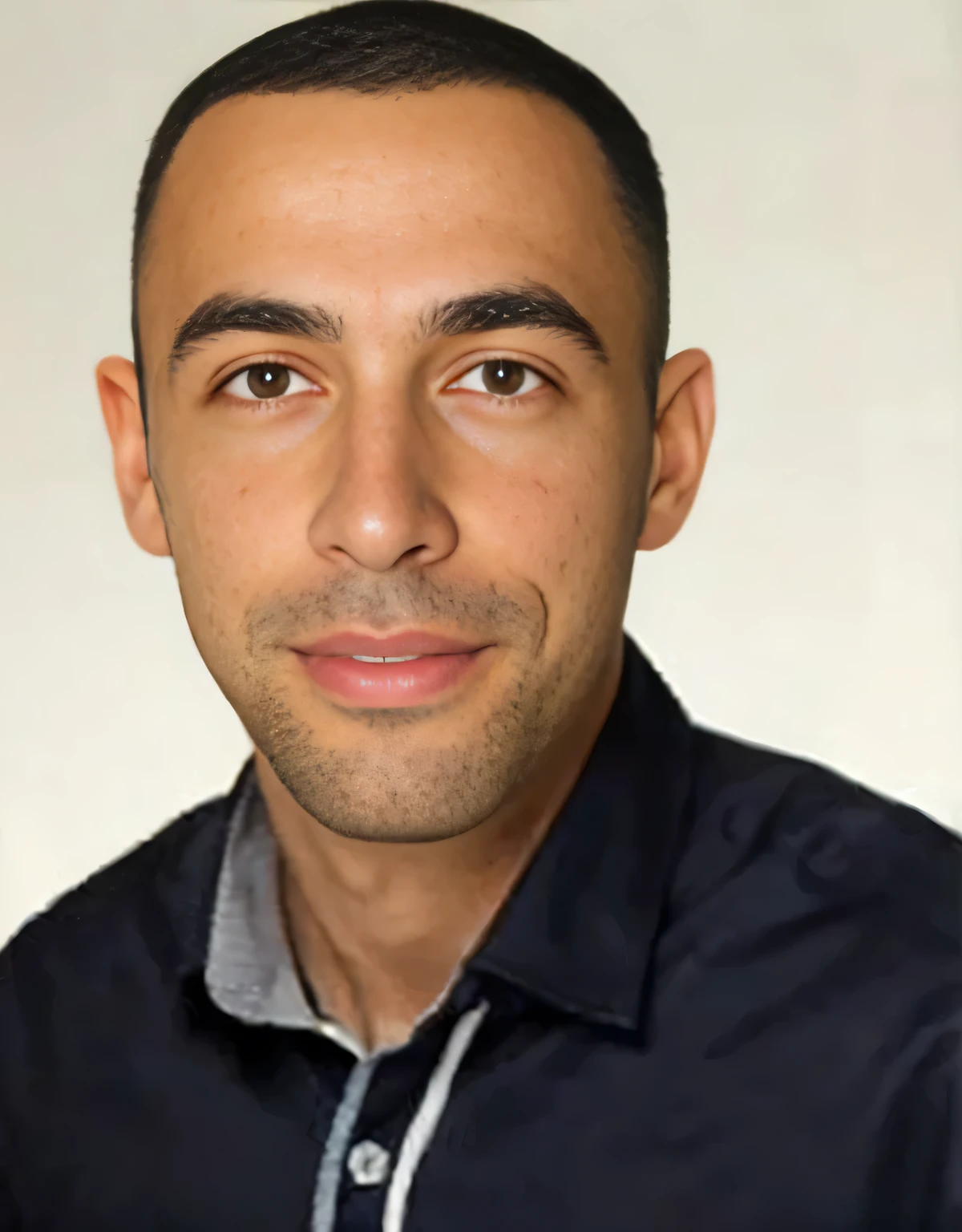 realistic image of a middle-aged businessman, 85 pounds weight, professional dressed in suit and tie, good quality, highest resolution, standing position, hands down, professional, nice detailed light brownish eyes, nice detailed lips, short beard, black short hair, more friendly Expression, warm smile, distinguished look, proper lighting, dark background, clean image without blur effect, ultra-detailed texture, masterpiece: 1.2