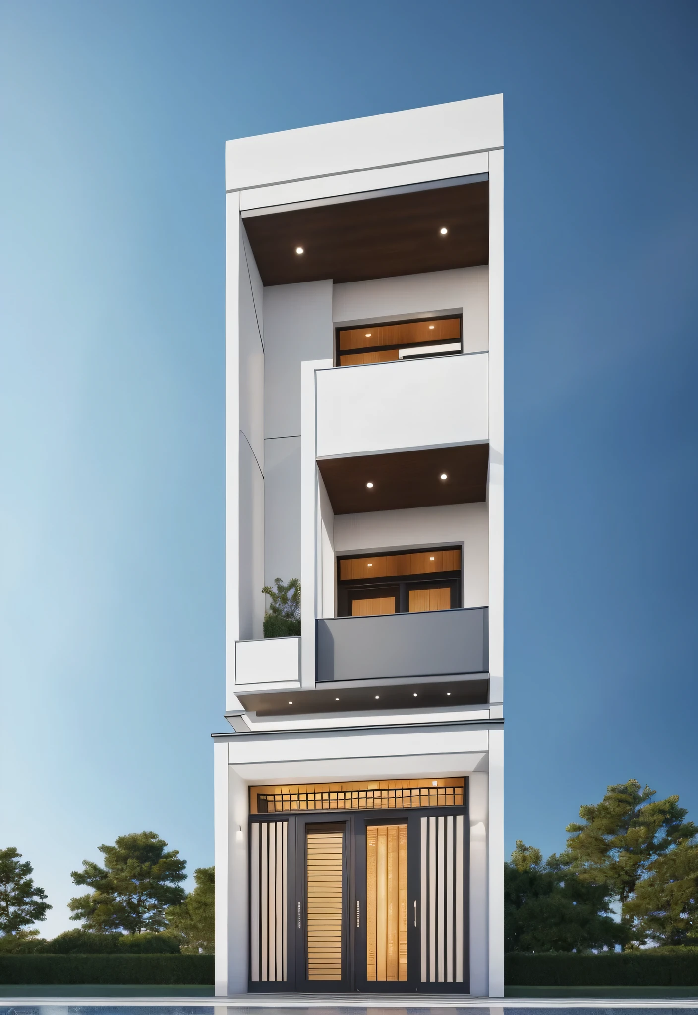 PLATFORM KTHOUSE, 1 morden villa, slope roof, main material of villa about build color wall:1.2 glass panel:1.1 and stone:1.2, 1large yard, 1 road runs in front of the house, (RAW photo, real, best quality, masterpiece:1.2), look morden minimalist, 1 road in front of the house, dynamic lighting:1.3, (hyper realistic, photo-realistic:1.2), high quality, (dark lighting:1.2), perfect lighting, archdaily, no human, light at 12 noon, light in door:1.2