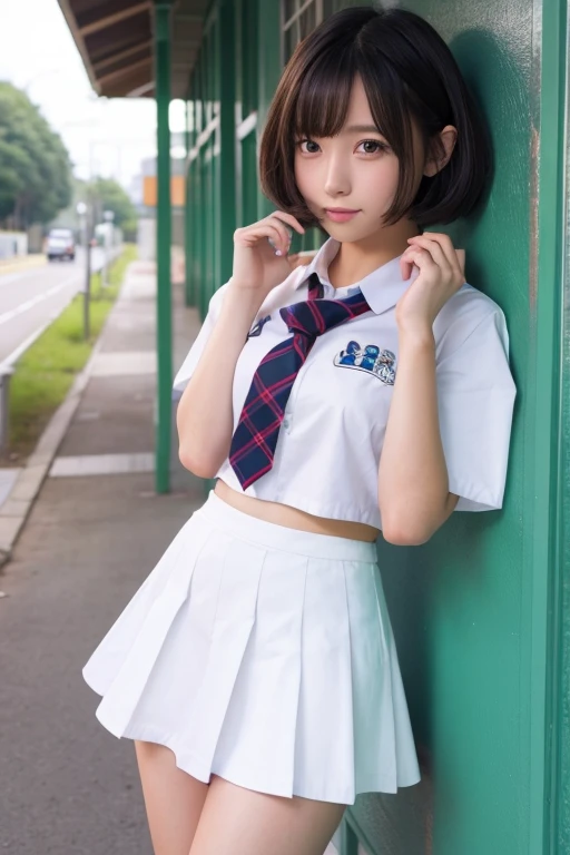 Cute Girls､high school girl､Bob Hair､White mini skirt