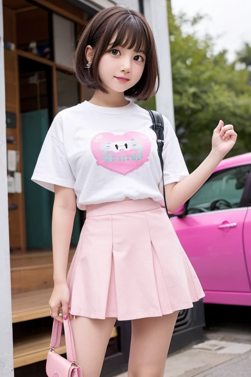 Cute Girls、high school girl、Bob Hair、Pink mini skirt
