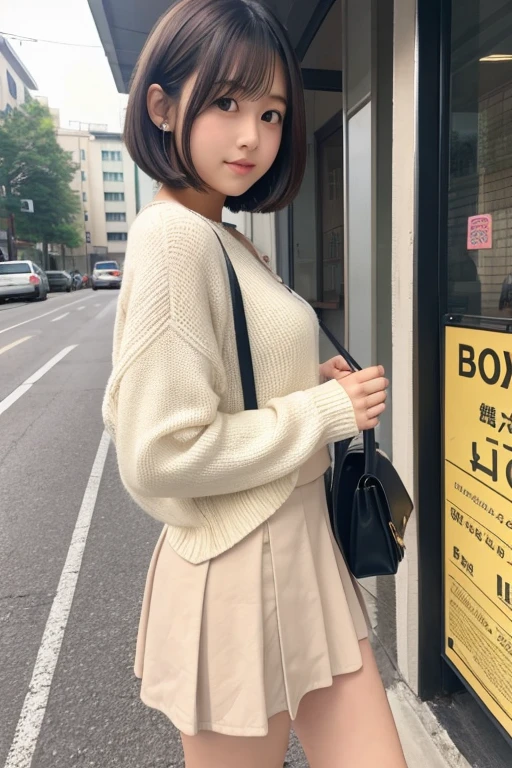 Cute Girls､high school girl､Bob Hair､Beige mini skirt