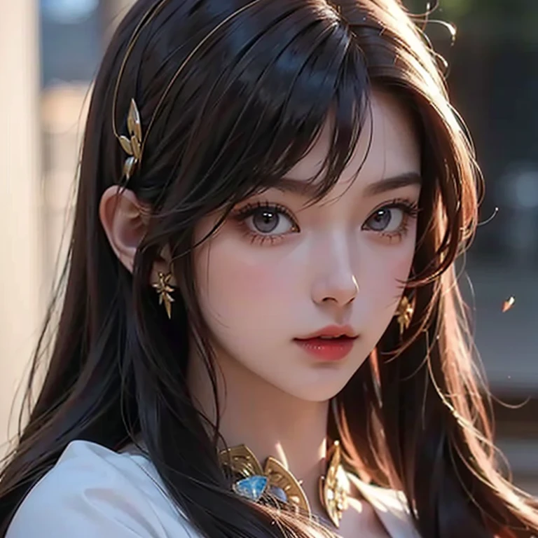 a beautiful young girl with large, expressive eyes, delicate facial features, and fluffy chestnut hair posing confidently while wearing a Spy x Family Yol Forger costume, the image captured as a high-quality, realistic SLR photograph with exceptional detail, vivid colors, and perfect balance, showcasing the girl's striking beauty and the intricate costume design, the lighting and composition drawing the viewer's attention to the subject's captivating gaze.