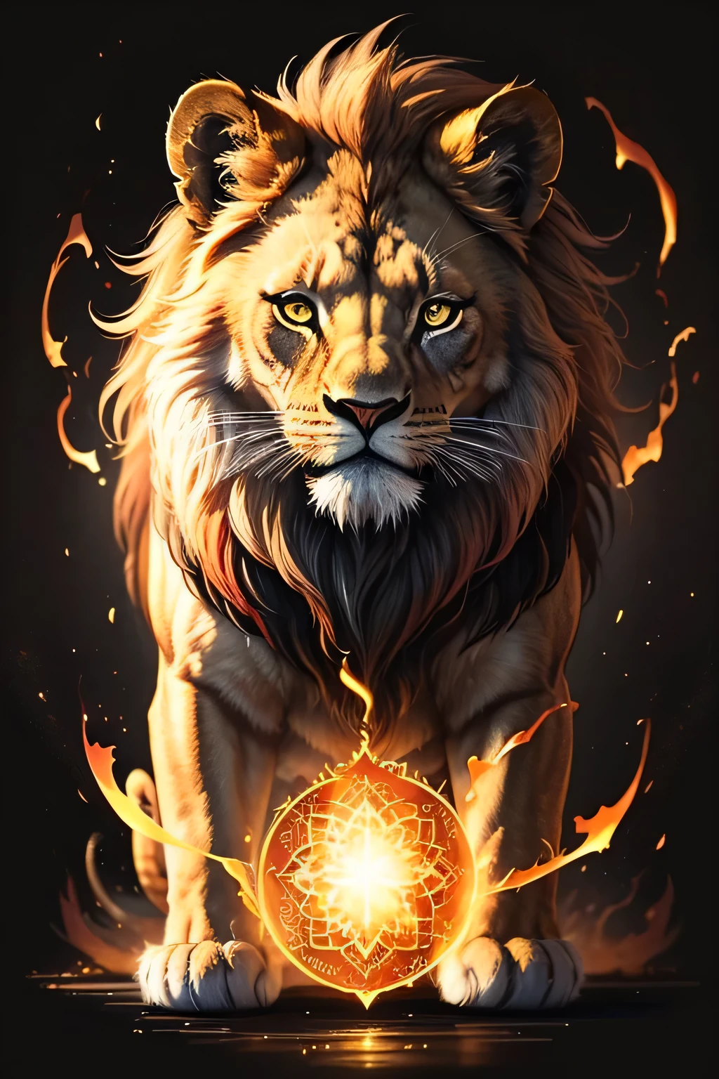 Colorful lion painting on a black background,, Breathtaking Rendering, In a shining connection, Inspired by Kinuko Y. Crafting,, Magical Elements, Kitten Icon, oh, Is beautiful, Cast a variety of spells, bright flash, flash