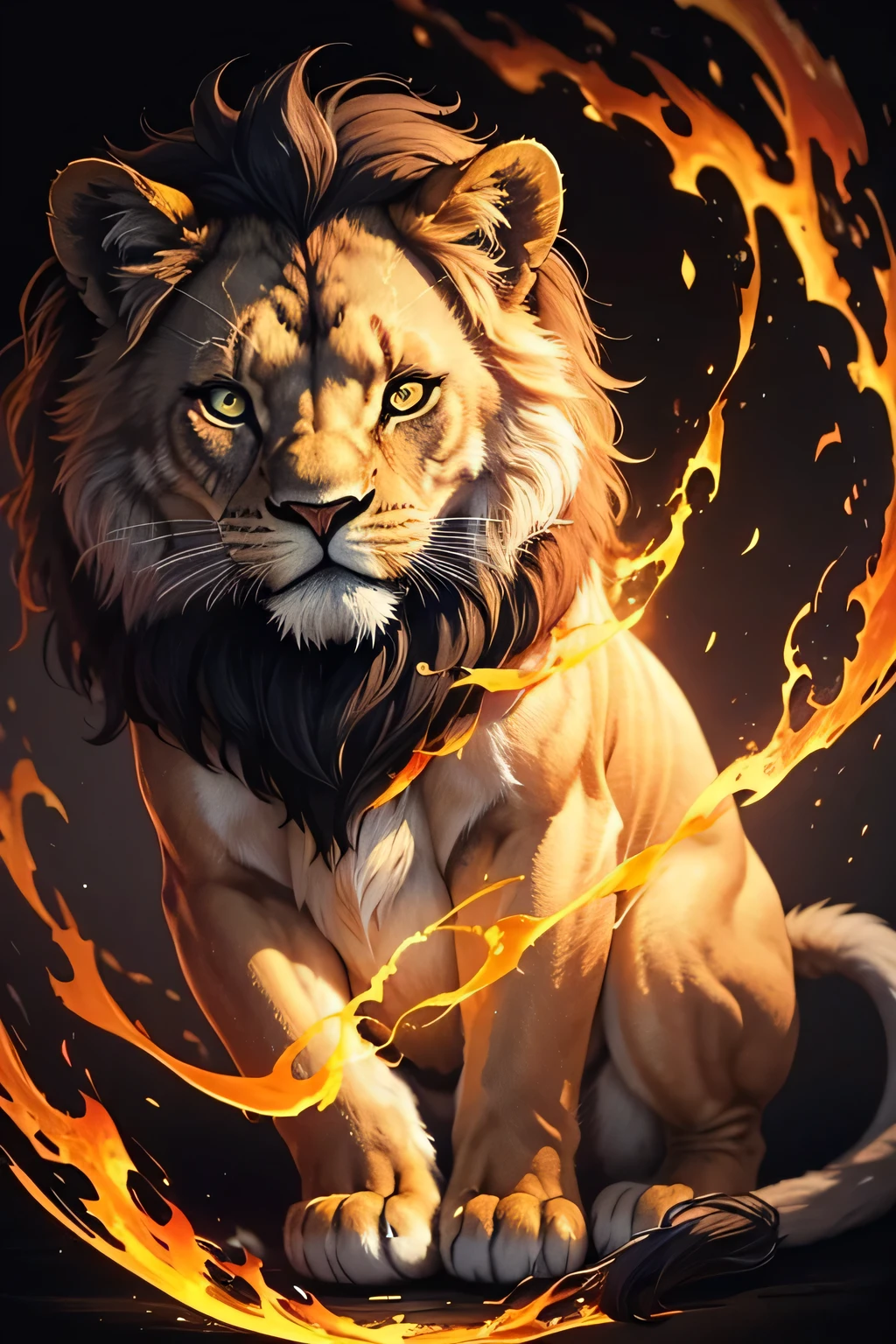 Colorful lion painting on a black background,, Breathtaking Rendering, In a shining connection, Inspired by Kinuko Y. Crafting,, Magical Elements, Kitten Icon, oh, Is beautiful, Cast a variety of spells, bright flash, flash  