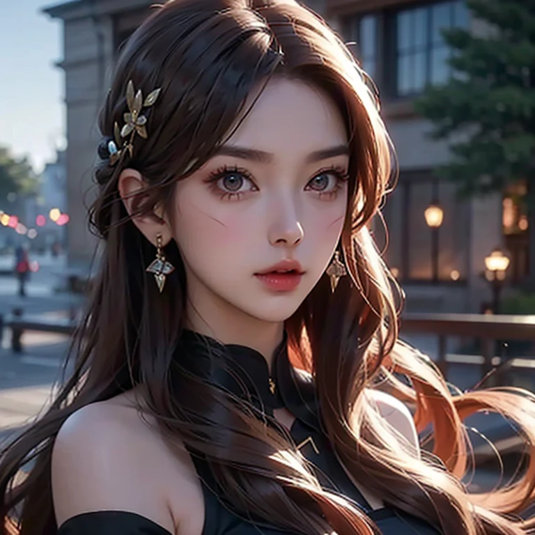 a beautiful young girl with large, expressive eyes, delicate facial features, and fluffy chestnut hair posing confidently while wearing a Spy x Family Yol Forger costume, the image captured as a high-quality, realistic SLR photograph with exceptional detail, vivid colors, and perfect balance, showcasing the girl's striking beauty and the intricate costume design, the lighting and composition drawing the viewer's attention to the subject's captivating gaze.